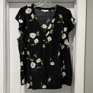 DR2 Black Blouse with White Floral Design